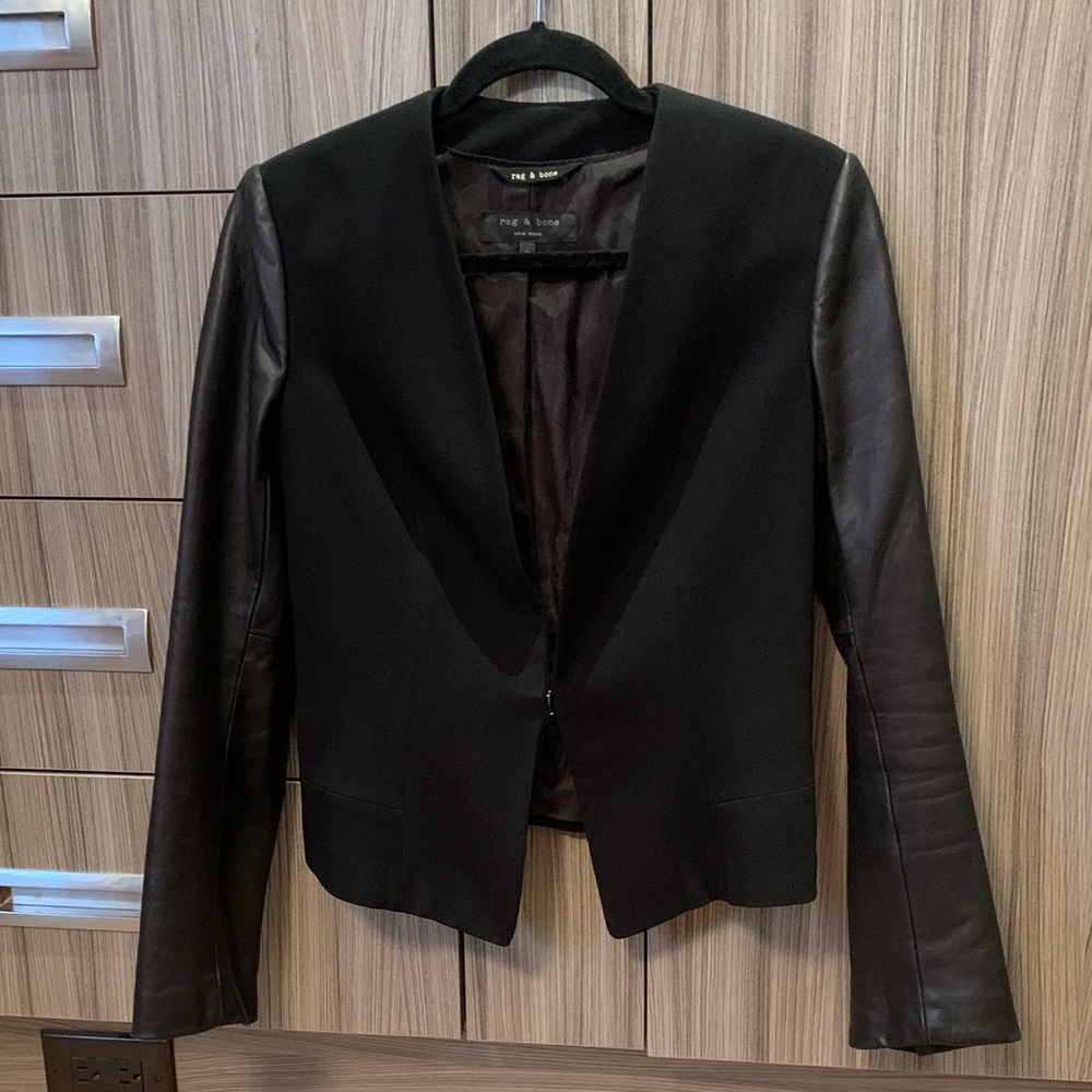 Rag & Bone Black Leather Sleeve Blazer Size 4